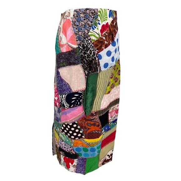 Vintage 60s 70s Crazy Quilt Coat & Skirt Set Folk Art Groovy Retro Hippie Medium - Picture 11 of 16